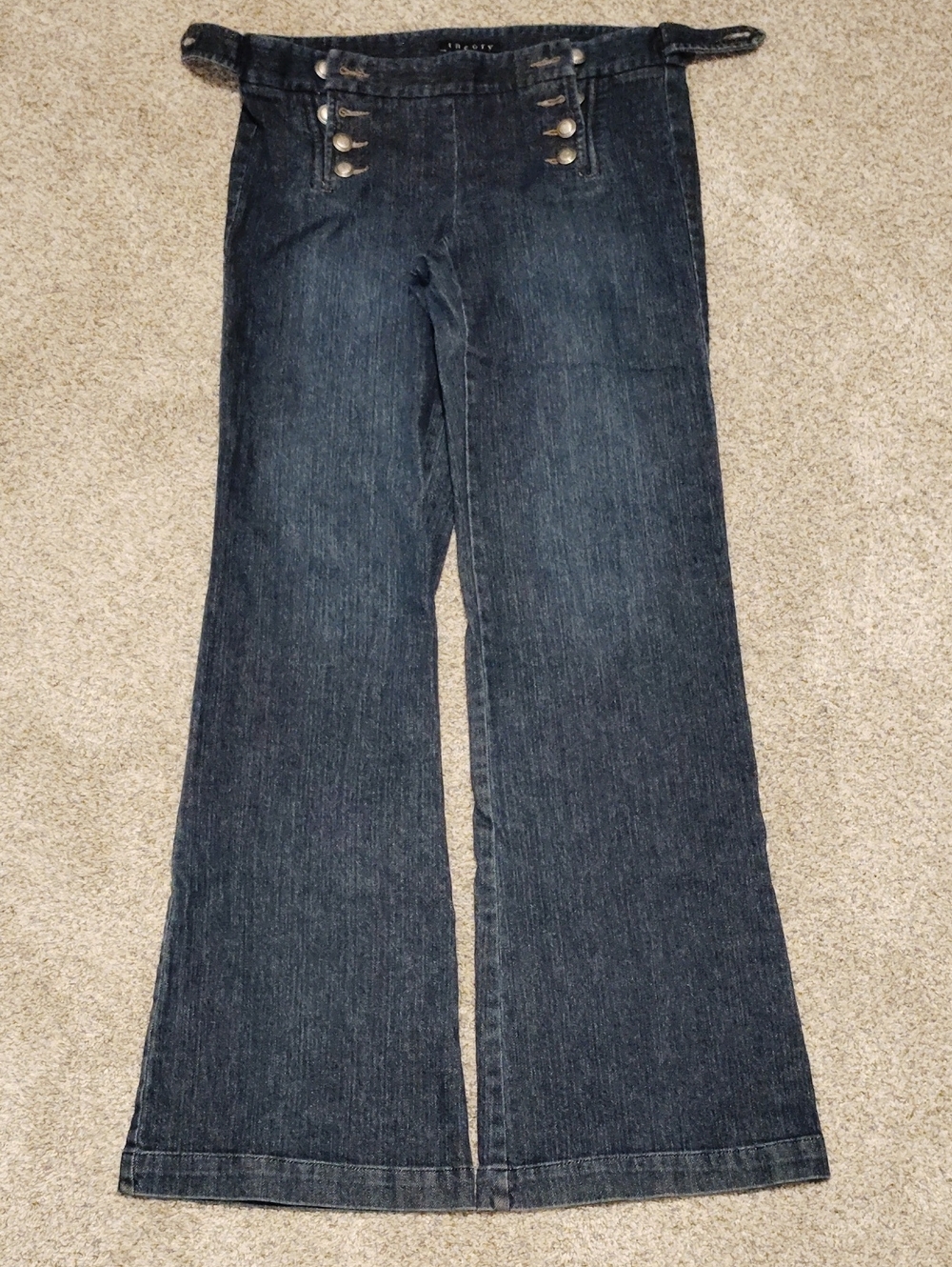 Theory Dark Indigo Wide-Leg Sailor-Button Jeans
